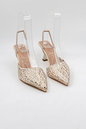 Park Moda Taşlı Kadın Topuklu Ayakkabı PM474 K113 Ten Saten Rose Taş