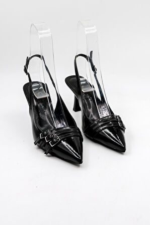 Park Moda Kadın Topuklu Ayakkabı PM492 K1024 Siyah Rugan