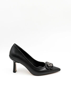 Park Moda Kadın Topuklu Tokalı Ayakkabı PM537 Siyah Cilt