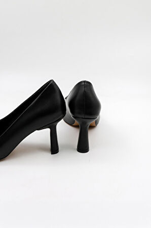 Park Moda Kadın Topuklu Tokalı Ayakkabı PM537 Siyah Cilt