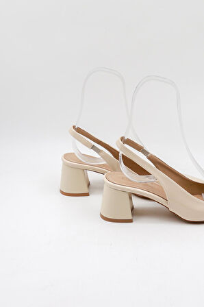 Park Moda Kadın Sivri Burun Düz Desensiz İnce Arkası Açık Ayakkabı PM571 Ten Rugan