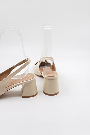 Park Moda Kadın Sivri Burun Düz Desensiz İnce Arkası Açık Ayakkabı PM571 Ten Rugan