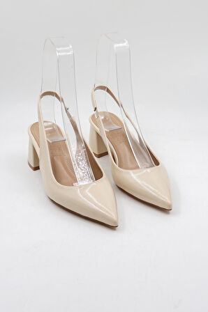 Park Moda Kadın Sivri Burun Düz Desensiz İnce Arkası Açık Ayakkabı PM571 Ten Rugan