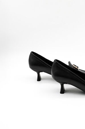 Park Moda Kadın Kısa Topuklu Tokalı Günlük Ayakkabı PM170 Siyah Cilt