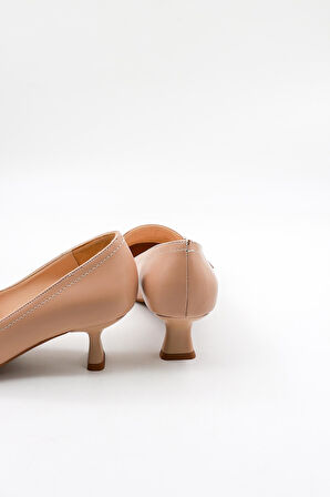 Park Moda Kadın Kısa Topuklu Tokalı Günlük Ayakkabı PM170 Bej Cilt