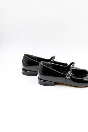 Park Moda Kadın Babet Bantlı Sivri Burun Rahat Şık Iş Ofis Günlük Ayakkabı PM280 Siyah Rugan