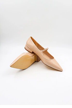 Park Moda Kadın Babet Bantlı Sivri Burun Rahat Şık Iş Ofis Günlük Ayakkabı PM280 Ten Rugan