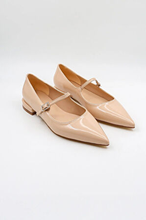 Park Moda Kadın Babet Bantlı Sivri Burun Rahat Şık Iş Ofis Günlük Ayakkabı PM280 Ten Rugan