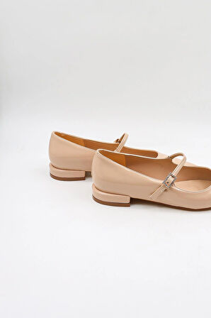 Park Moda Kadın Babet Bantlı Sivri Burun Rahat Şık Iş Ofis Günlük Ayakkabı PM280 Ten Rugan