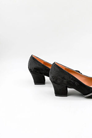 Park Moda Kalın Topuklu Taşlı Tuvin Kadın Ayakkabı PM280 Siyah