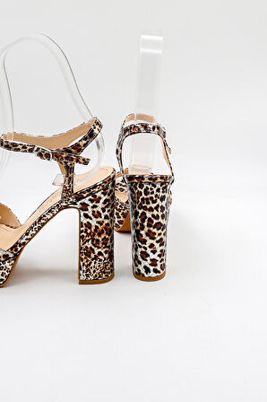 Park Moda Kalın Topuklu Leopar Abiye Günlük Ayakkabı PM08 Gümüş Leopar
