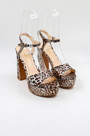 Park Moda Kalın Topuklu Leopar Abiye Günlük Ayakkabı PM08 Gümüş Leopar