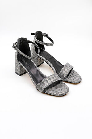 Park Moda Kalın Topuklu  Kadın Abiye Ayakkabı PM09 Platin