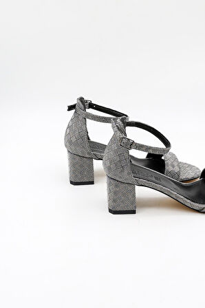 Park Moda Kalın Topuklu  Kadın Abiye Ayakkabı PM09 Platin