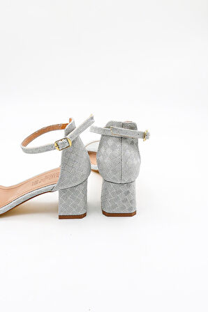 Park Moda Kalın Topuklu  Kadın Abiye Ayakkabı PM09 Gümüş