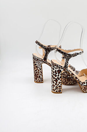 Park Moda Kalın Topuklu Leopar Abiye Günlük Ayakkabı PM08 Gümüş Leopar
