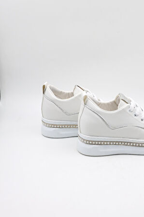 Park Moda Gizli Topuk Bağcıklı Spor Ayakkabı PM128 Beyaz Gümüş