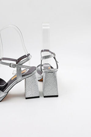 Park Moda Kadın Çapraza Çapraz Abiye Ayakkabı PM08 Gümüş