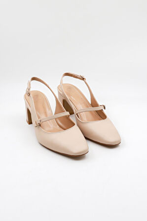 Park Moda Arkası Açık Kemerli Rahat Kadın Ayakkabı PM207 Bej Cilt