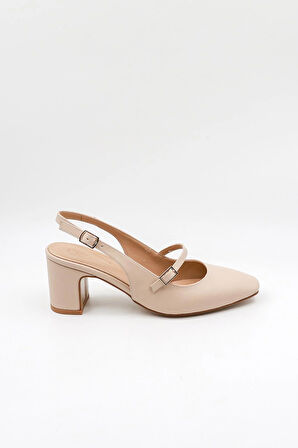 Park Moda Arkası Açık Kemerli Rahat Kadın Ayakkabı PM207 Bej Cilt