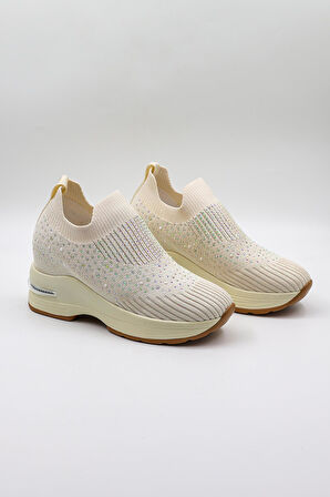 Kriste Bell Taş Detaylı Sneaker Kadın Spor Ayakkabı KB008 Bej