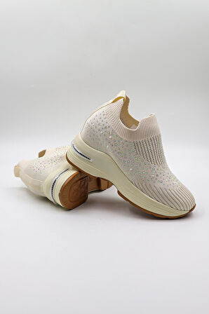 Kriste Bell Taş Detaylı Sneaker Kadın Spor Ayakkabı KB008 Bej