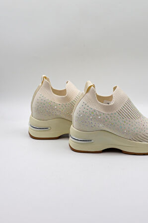 Kriste Bell Taş Detaylı Sneaker Kadın Spor Ayakkabı KB008 Bej