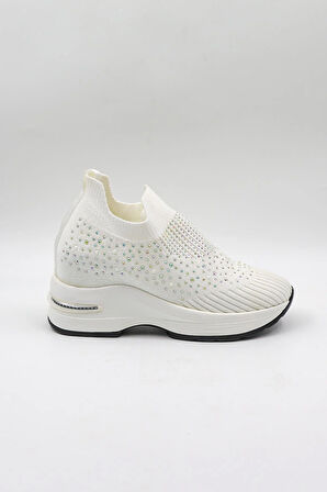 Kriste Bell Taş Detaylı Sneaker Kadın Spor Ayakkabı KB008 Beyaz