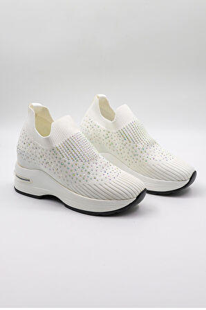 Kriste Bell Taş Detaylı Sneaker Kadın Spor Ayakkabı KB008 Beyaz