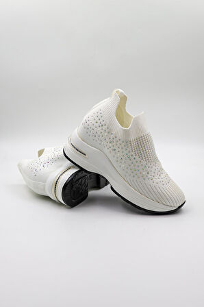 Kriste Bell Taş Detaylı Sneaker Kadın Spor Ayakkabı KB008 Beyaz