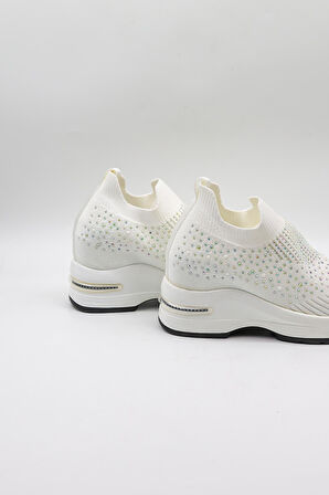 Kriste Bell Taş Detaylı Sneaker Kadın Spor Ayakkabı KB008 Beyaz