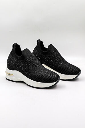 Kriste Bell Taş Detaylı Sneaker Kadın Spor Ayakkabı KB008 Siyah
