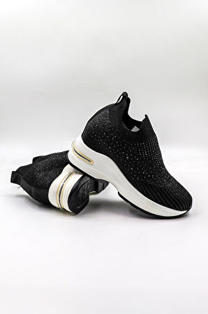 Kriste Bell Taş Detaylı Sneaker Kadın Spor Ayakkabı KB008 Siyah