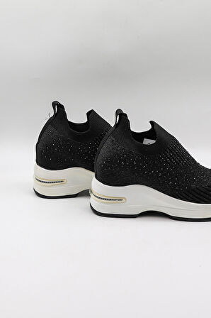 Kriste Bell Taş Detaylı Sneaker Kadın Spor Ayakkabı KB008 Siyah