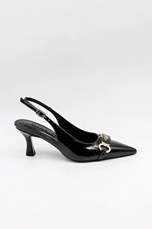 Kriste Bell Kadın Taş Detaylı Klasik Topuklu Ayakkabı KB20812081 Siyah Rugan