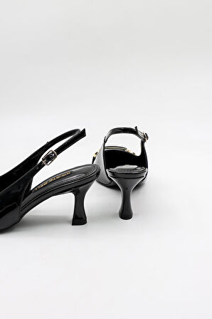 Kriste Bell Kadın Taş Detaylı Klasik Topuklu Ayakkabı KB20812081 Siyah Rugan