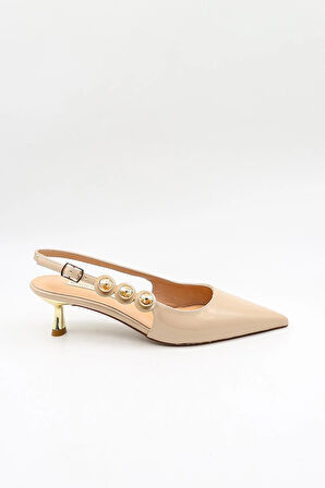 Kriste Bell Kadın Tokalı Taş Detaylı Klasik Topuklu Ayakkabı KB50305030 Bej Rugan