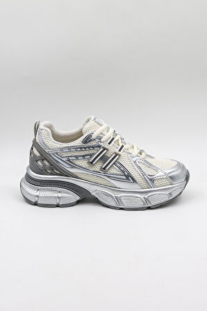 Kriste Bell Parlak Desenli Sneaker Kadın Spor Ayakkabı KB0038 Gümüş