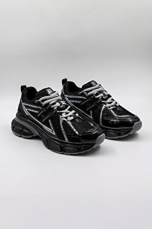 Kriste Bell Parlak Desenli Sneaker Kadın Spor Ayakkabı KB0038 Siyah