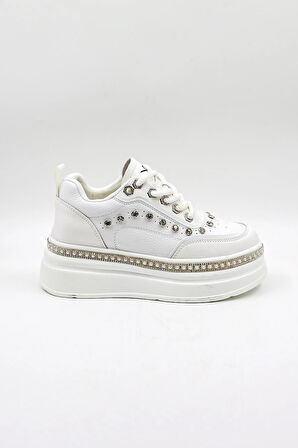 Kriste Bell İthal Single Taşlı Model Kadın Sneakers Spor Ayakkabı KB0051 Beyaz
