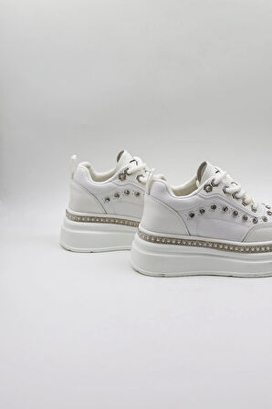 Kriste Bell İthal Single Taşlı Model Kadın Sneakers Spor Ayakkabı KB0051 Beyaz