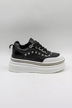 Kriste Bell İthal Single Taşlı Model Kadın Sneakers Spor Ayakkabı KB0051 Siyah