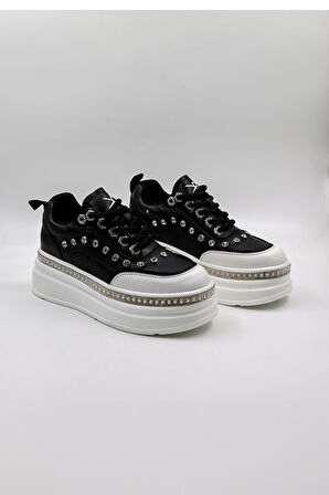 Kriste Bell İthal Single Taşlı Model Kadın Sneakers Spor Ayakkabı KB0051 Siyah
