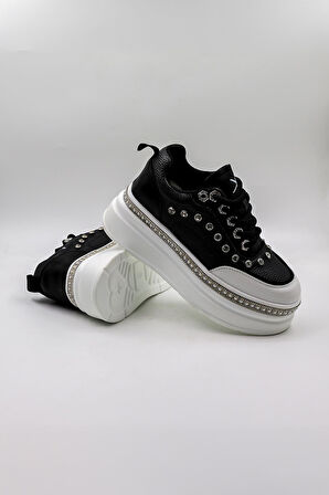 Kriste Bell İthal Single Taşlı Model Kadın Sneakers Spor Ayakkabı KB0051 Siyah