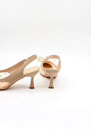Kriste Bell Kısa Topuklu Fiyonk Detaylı Tokalı Stiletto KB1000 Bej