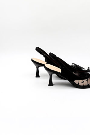 Kriste Bell Kısa Topuklu Fiyonk Detaylı Tokalı Stiletto KB1000 Siyah