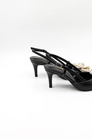 Kriste Bell İthal Gül Toka Kalın Topuklu Ayakkabı KB4003 Siyah