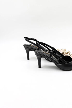 Kriste Bell İthal Gül Toka Kalın Topuklu Ayakkabı KB4003 Siyah