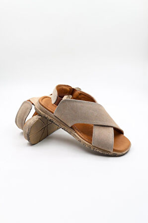 Kriste Bell Süet Deri Sandalet KB706 Suet Bej