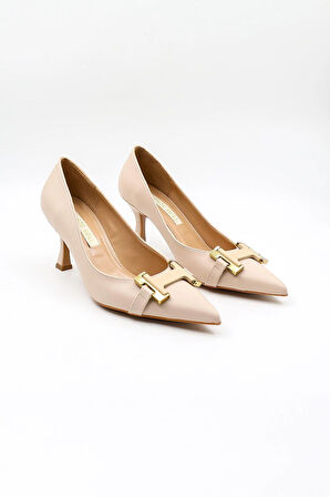 Kriste Bell Kısa Topuk Tokalı Stiletto KB5008 Bej